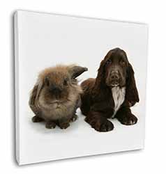 Cute Cocker Spaniel Dog and Rabbit Square Canvas 12"x12" Wall Art Picture Print