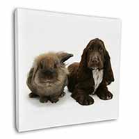 Cute Cocker Spaniel Dog and Rabbit Square Canvas 12"x12" Wall Art Picture Print