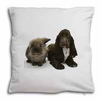 Cute Cocker Spaniel Dog and Rabbit Soft White Velvet Feel Scatter Cushion