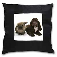Cute Cocker Spaniel Dog and Rabbit Black Satin Feel Scatter Cushion