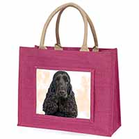 Black Cocker Spaniel Dog Large Pink Jute Shopping Bag