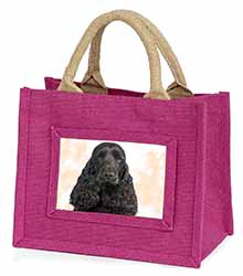 Black Cocker Spaniel Dog Little Girls Small Pink Jute Shopping Bag