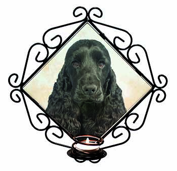 Black Cocker Spaniel Dog Wrought Iron Wall Art Candle Holder