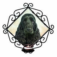 Black Cocker Spaniel Dog Wrought Iron Wall Art Candle Holder