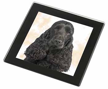 Black Cocker Spaniel Dog Black Rim High Quality Glass Coaster