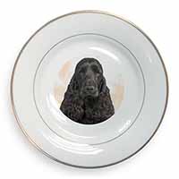 Black Cocker Spaniel Dog Gold Rim Plate Printed Full Colour in Gift Box