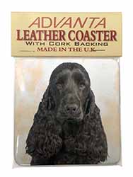 Black Cocker Spaniel Dog Single Leather Photo Coaster