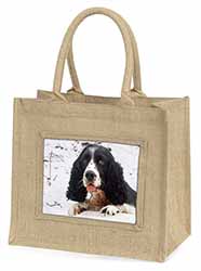 Blue Roan (Black+White) Cocker Spaniel Natural/Beige Jute Large Shopping Bag