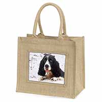 Blue Roan (Black+White) Cocker Spaniel Natural/Beige Jute Large Shopping Bag