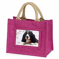 Blue Roan (Black+White) Cocker Spaniel Little Girls Small Pink Jute Shopping Bag