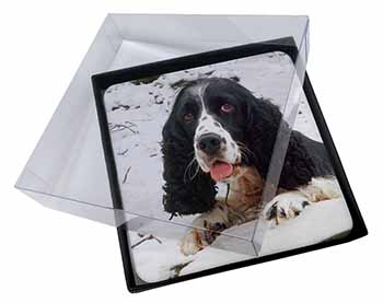 4x Blue Roan (Black+White) Cocker Spaniel Picture Table Coasters Set in Gift Box