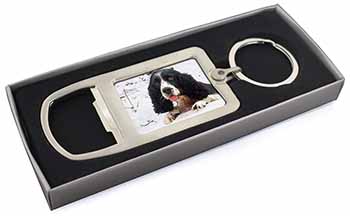 Blue Roan (Black+White) Cocker Spaniel Chrome Metal Bottle Opener Keyring in Box