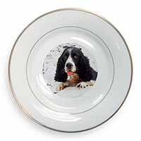 Blue Roan (Black+White) Cocker Spaniel Gold Rim Plate Printed Full Colour in Gif