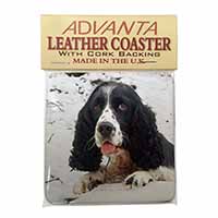 Blue Roan (Black+White) Cocker Spaniel Single Leather Photo Coaster