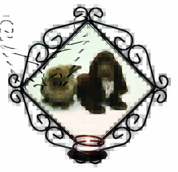 Cute Cocker Spaniel Dog and Rabbit Wrought Iron Wall Art Candle Holder