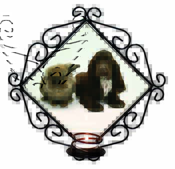Cute Cocker Spaniel Dog and Rabbit Wrought Iron Wall Art Candle Holder