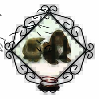 Cute Cocker Spaniel Dog and Rabbit Wrought Iron Wall Art Candle Holder