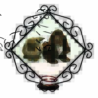 Cute Cocker Spaniel Dog and Rabbit Wrought Iron Wall Art Candle Holder