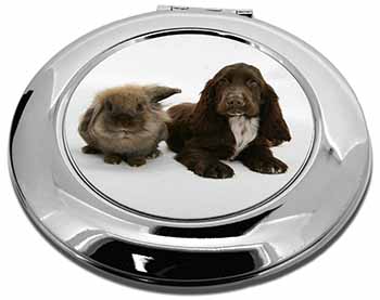 Cute Cocker Spaniel Dog and Rabbit Make-Up Round Compact Mirror