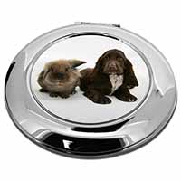 Cute Cocker Spaniel Dog and Rabbit Make-Up Round Compact Mirror