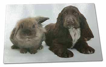 Large Glass Cutting Chopping Board Cute Cocker Spaniel Dog and Rabbit