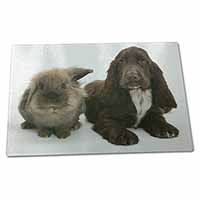 Large Glass Cutting Chopping Board Cute Cocker Spaniel Dog and Rabbit