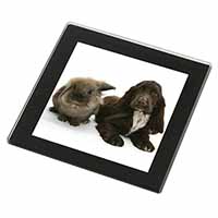 Cute Cocker Spaniel Dog and Rabbit Black Rim High Quality Glass Coaster