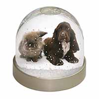 Cute Cocker Spaniel Dog and Rabbit Snow Globe Photo Waterball