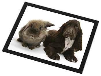 Cute Cocker Spaniel Dog and Rabbit Black Rim High Quality Glass Placemat