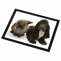 Cute Cocker Spaniel Dog and Rabbit Black Rim High Quality Glass Placemat