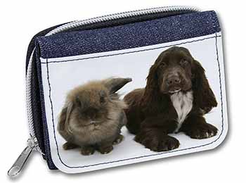 Cute Cocker Spaniel Dog and Rabbit Unisex Denim Purse Wallet