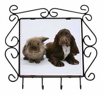 Cute Cocker Spaniel Dog and Rabbit Wrought Iron Key Holder Hooks