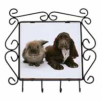 Cute Cocker Spaniel Dog and Rabbit Wrought Iron Key Holder Hooks