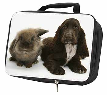 Cute Cocker Spaniel Dog and Rabbit Black Insulated School Lunch Box/Picnic Bag