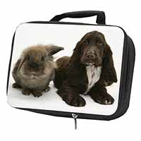 Cute Cocker Spaniel Dog and Rabbit Black Insulated School Lunch Box/Picnic Bag
