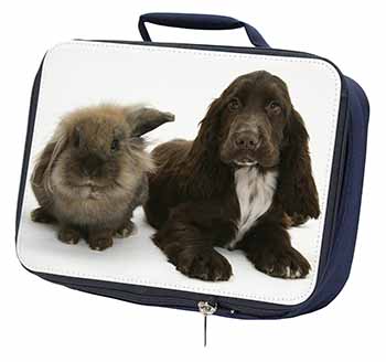 Cute Cocker Spaniel Dog and Rabbit Navy Insulated School Lunch Box/Picnic Bag
