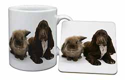 Cute Cocker Spaniel Dog and Rabbit Mug and Coaster Set