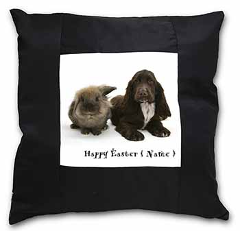 Personalised Rabbit+Dog Black Satin Feel Scatter Cushion