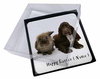 4x Personalised Rabbit+Dog Picture Table Coasters Set in Gift Box