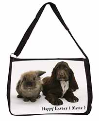 Personalised Rabbit+Dog Large Black Laptop Shoulder Bag School/College