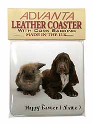 Personalised Rabbit+Dog Single Leather Photo Coaster