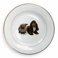 Cute Cocker Spaniel Dog and Rabbit Gold Rim Plate Printed Full Colour in Gift Bo