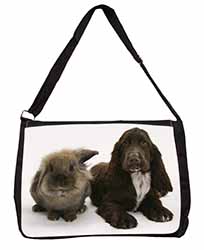 Cute Cocker Spaniel Dog and Rabbit Large Black Laptop Shoulder Bag School/Colleg