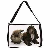 Cute Cocker Spaniel Dog and Rabbit Large Black Laptop Shoulder Bag School/Colleg