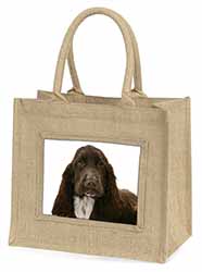 Chocolate Cocker Spaniel Dog Natural/Beige Jute Large Shopping Bag