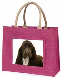 Chocolate Cocker Spaniel Dog Large Pink Jute Shopping Bag