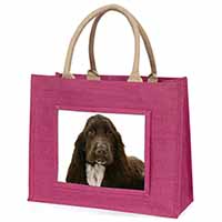 Chocolate Cocker Spaniel Dog Large Pink Jute Shopping Bag