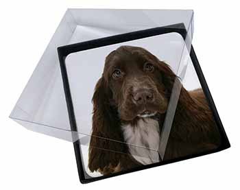 4x Chocolate Cocker Spaniel Dog Picture Table Coasters Set in Gift Box