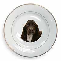 Chocolate Cocker Spaniel Dog Gold Rim Plate Printed Full Colour in Gift Box