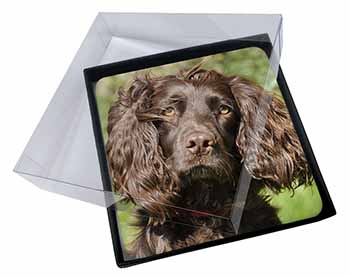 4x Chocolate Cocker Spaniel Dog Picture Table Coasters Set in Gift Box